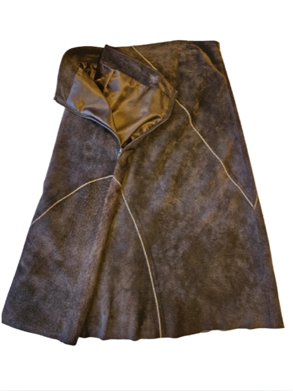 🍂Danier Dark Brown Suede Curved-Seam A-Line Skirt | Made In 🍁 - Picture 2 of 7